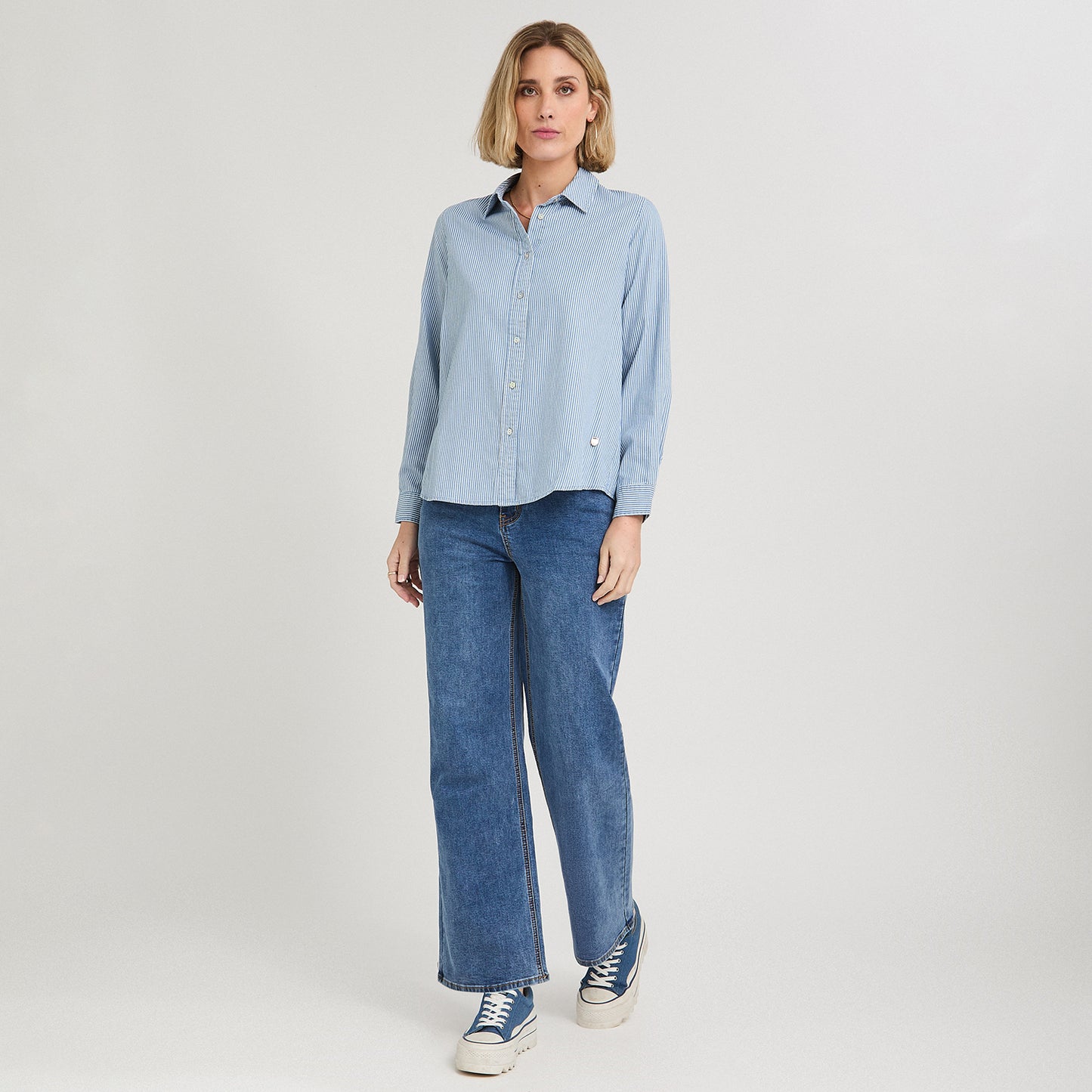 Blusa de Algodón Listada Azul