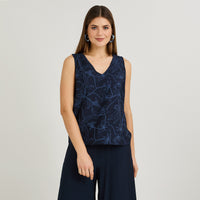 Blusa sin Mangas Look Bordado Azul