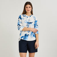 Blusa Escote Mao Manga 3/4 Estampada Azul