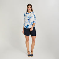 Blusa Escote Mao Manga 3/4 Estampada Azul