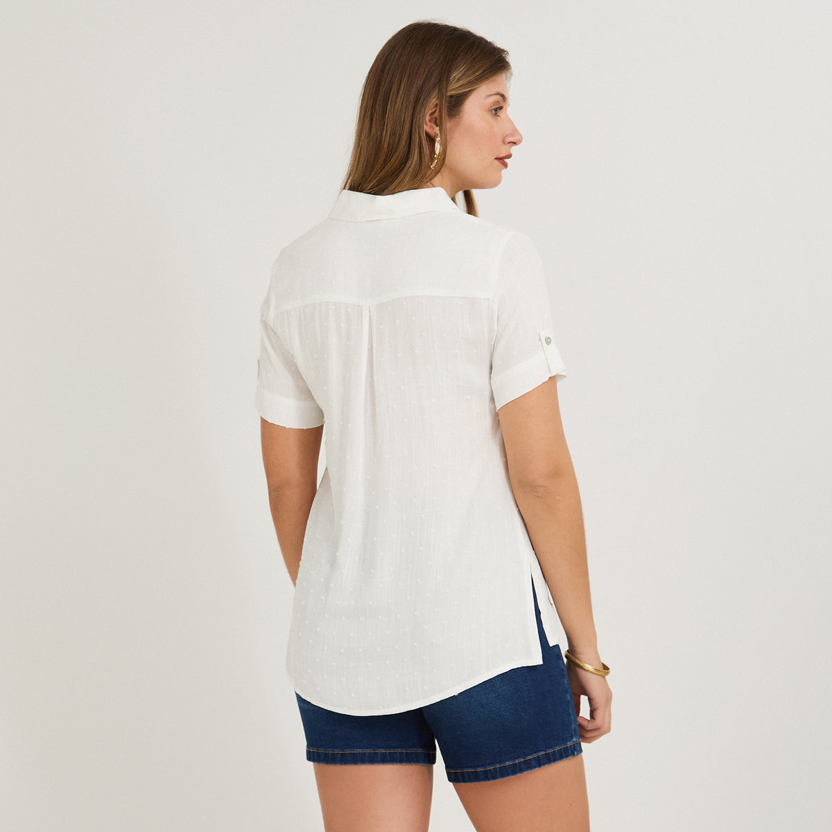 Blusa Manga Corta Plumeti Blanco