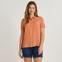 Blusa Manga Corta Plumeti Terracota