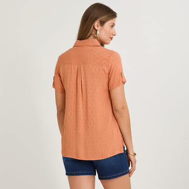 Blusa Manga Corta Plumeti Terracota