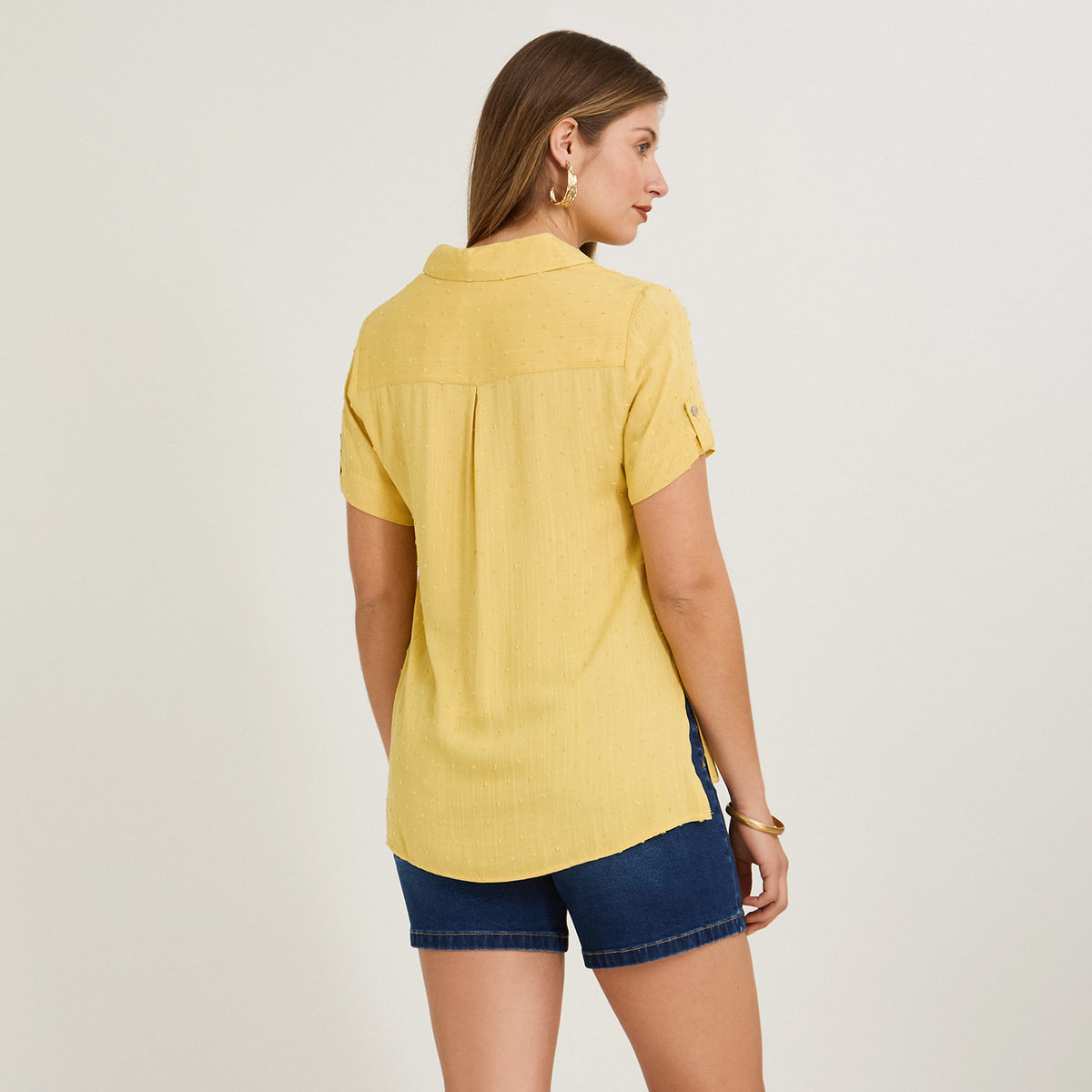 Blusa Manga Corta Plumeti Mostaza