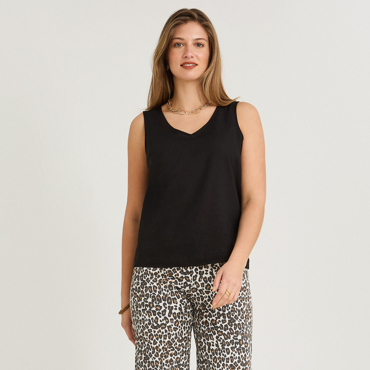 Blusa de Lino Sn Mangas Lisa Negro