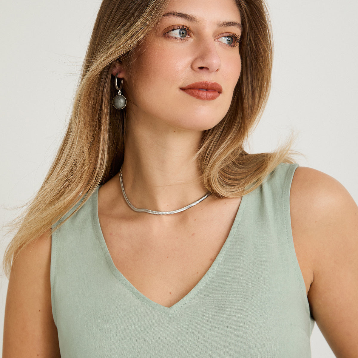 Blusa de Lino Sn Mangas Lisa Verde