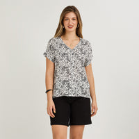 Blusa Manga Corta Estampada con Lurex Crudo
