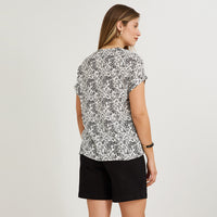 Blusa Manga Corta Estampada con Lurex Crudo