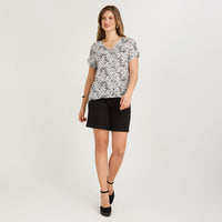 Blusa Manga Corta Estampada con Lurex Crudo