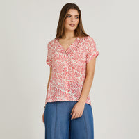 Blusa Manga Corta Estampada con Lurex Rosado