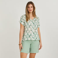 Blusa Manga Corta Estampada con Lurex Verde