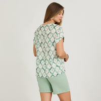 Blusa Manga Corta Estampada con Lurex Verde