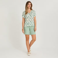 Blusa Manga Corta Estampada con Lurex Verde