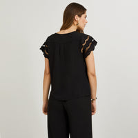 Blusa Manga Broderie Lisa Negro