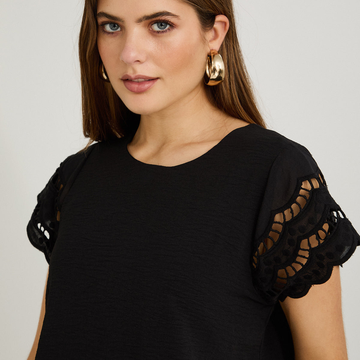 Blusa Manga Broderie Lisa Negro