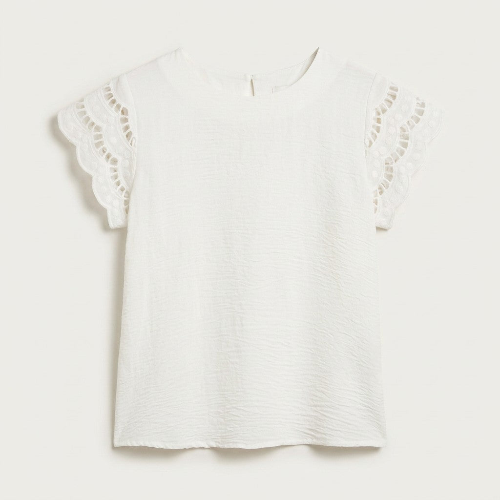 Blusa Manga Broderie Lisa Blanco en plano