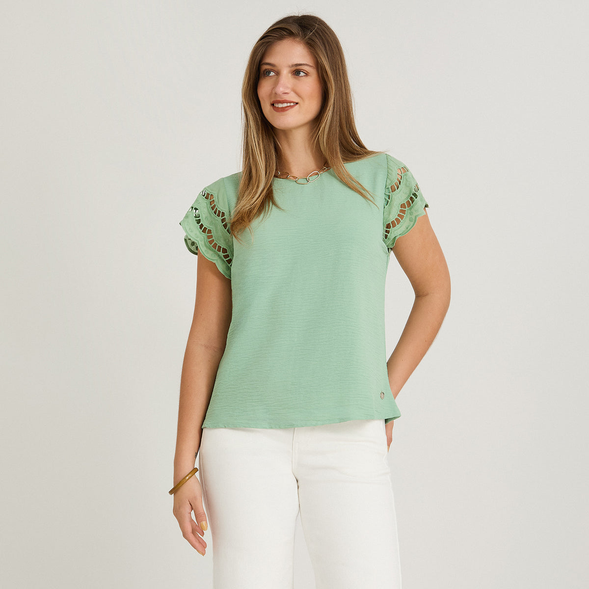 Blusa Manga Broderie Lisa Verde
