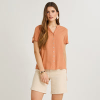 Blusa Manga Corta Plumeti Terracota