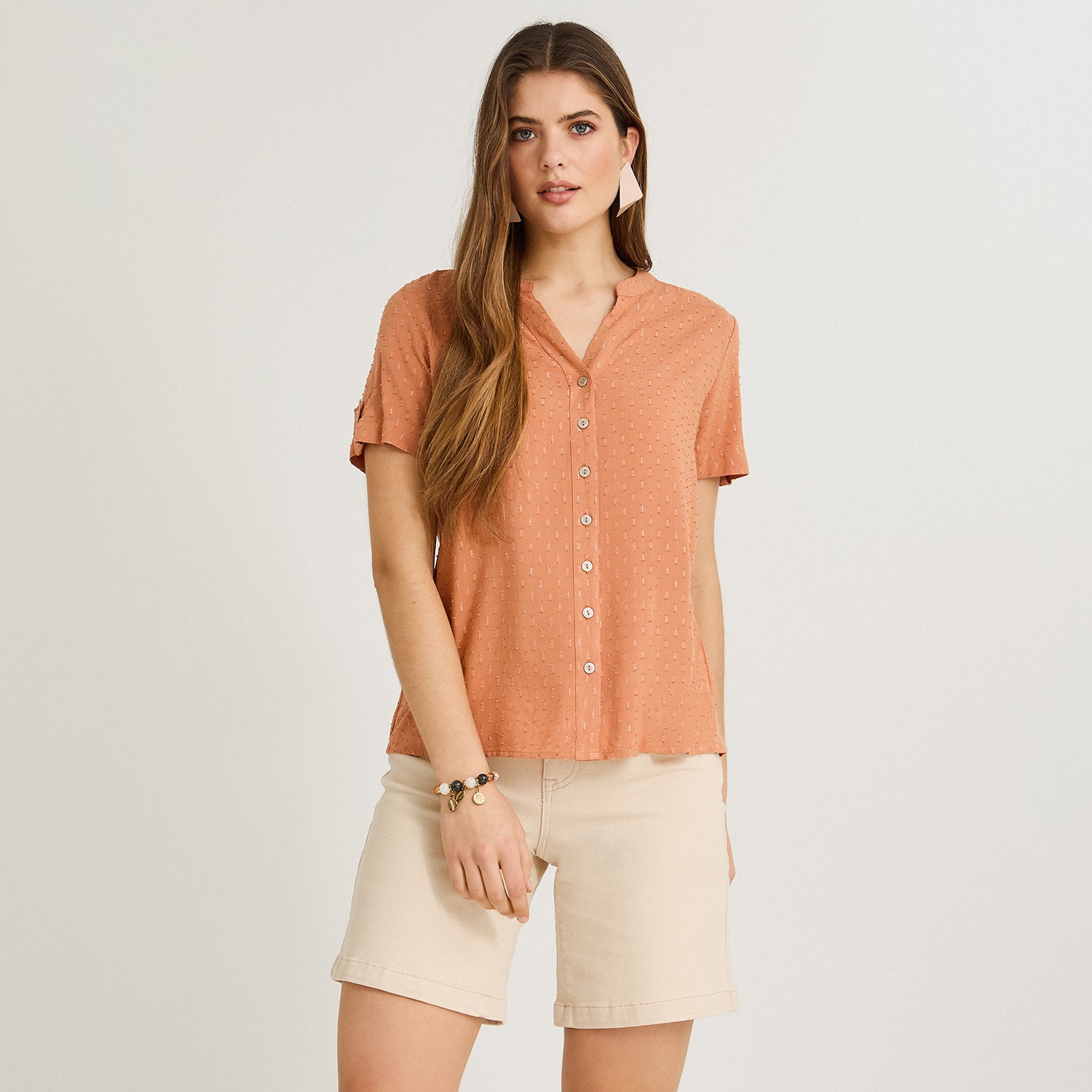Blusa Manga Corta Plumeti Terracota