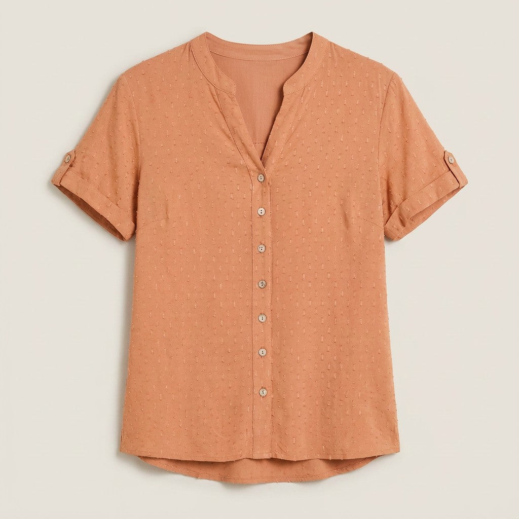 Blusa Manga Corta Plumeti Terracota en plano
