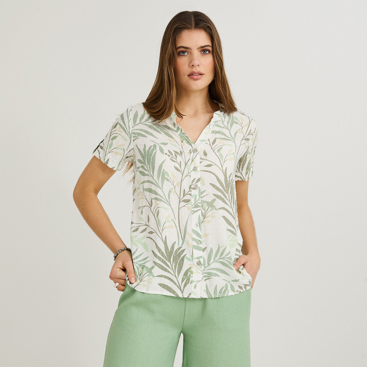 Blusa Manga Corta Plumeti Verde