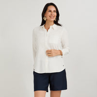 Blusa de Lino Manga Larga Abotonada Blanco