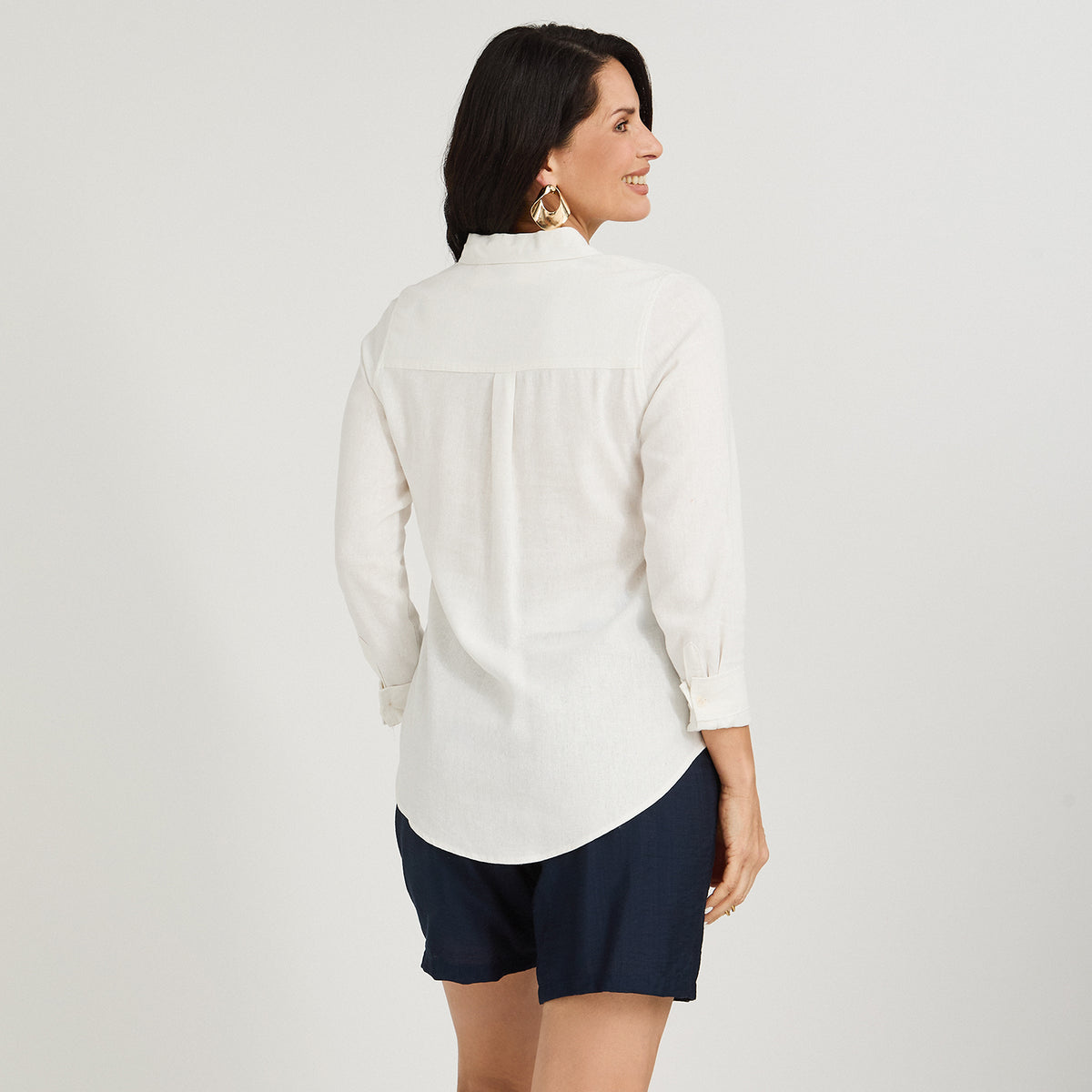 Blusa de Lino Manga Larga Abotonada Blanco