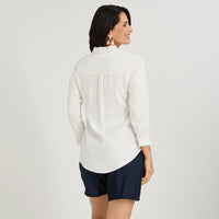 Blusa de Lino Manga Larga Abotonada Blanco