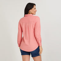 Blusa de Lino Manga Larga Abotonada Rosado