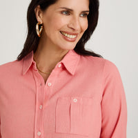 Blusa de Lino Manga Larga Abotonada Rosado