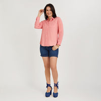 Blusa de Lino Manga Larga Abotonada Rosado