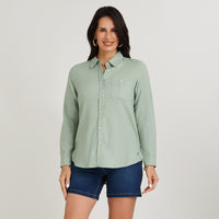 Blusa de Lino Manga Larga Abotonada Verde