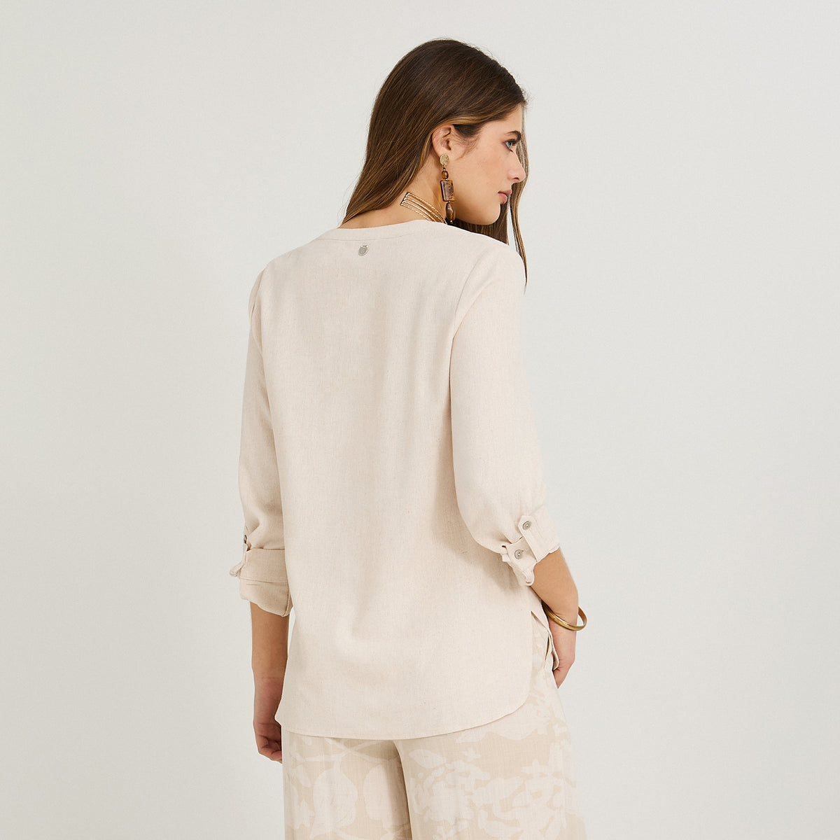 Blusa Lino Manga Roll Up Arena