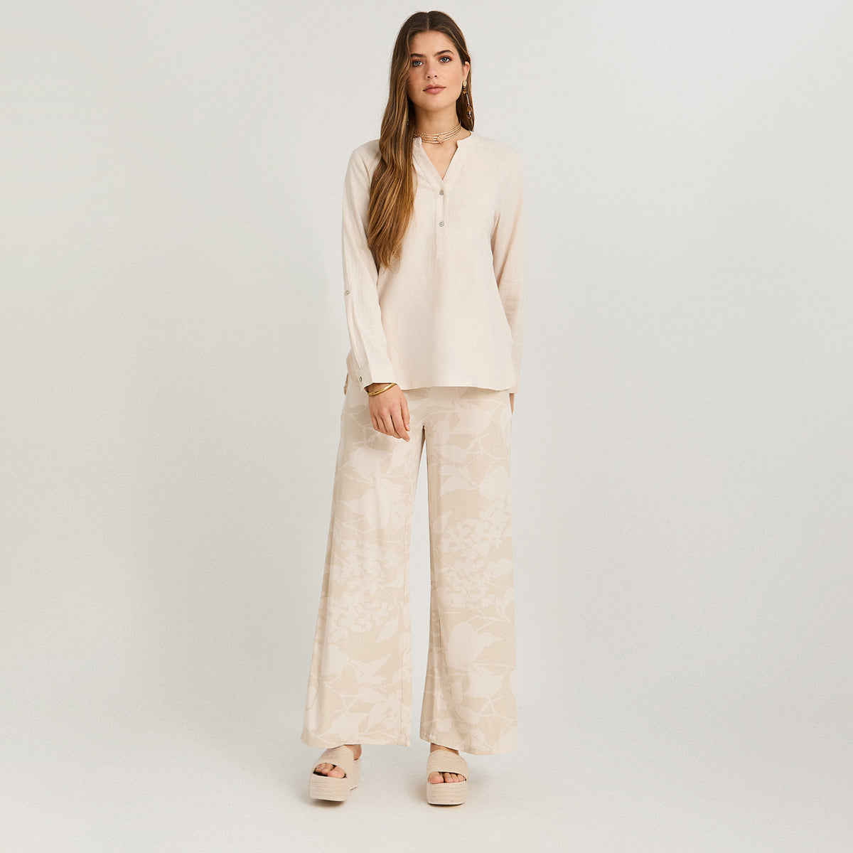 Blusa Lino Manga Roll Up Arena