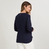 Blusa Lino Manga Roll Up Azul