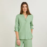 Blusa Lino Manga Roll Up Verde