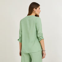 Blusa Lino Manga Roll Up Verde