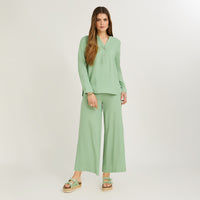 Blusa Lino Manga Roll Up Verde