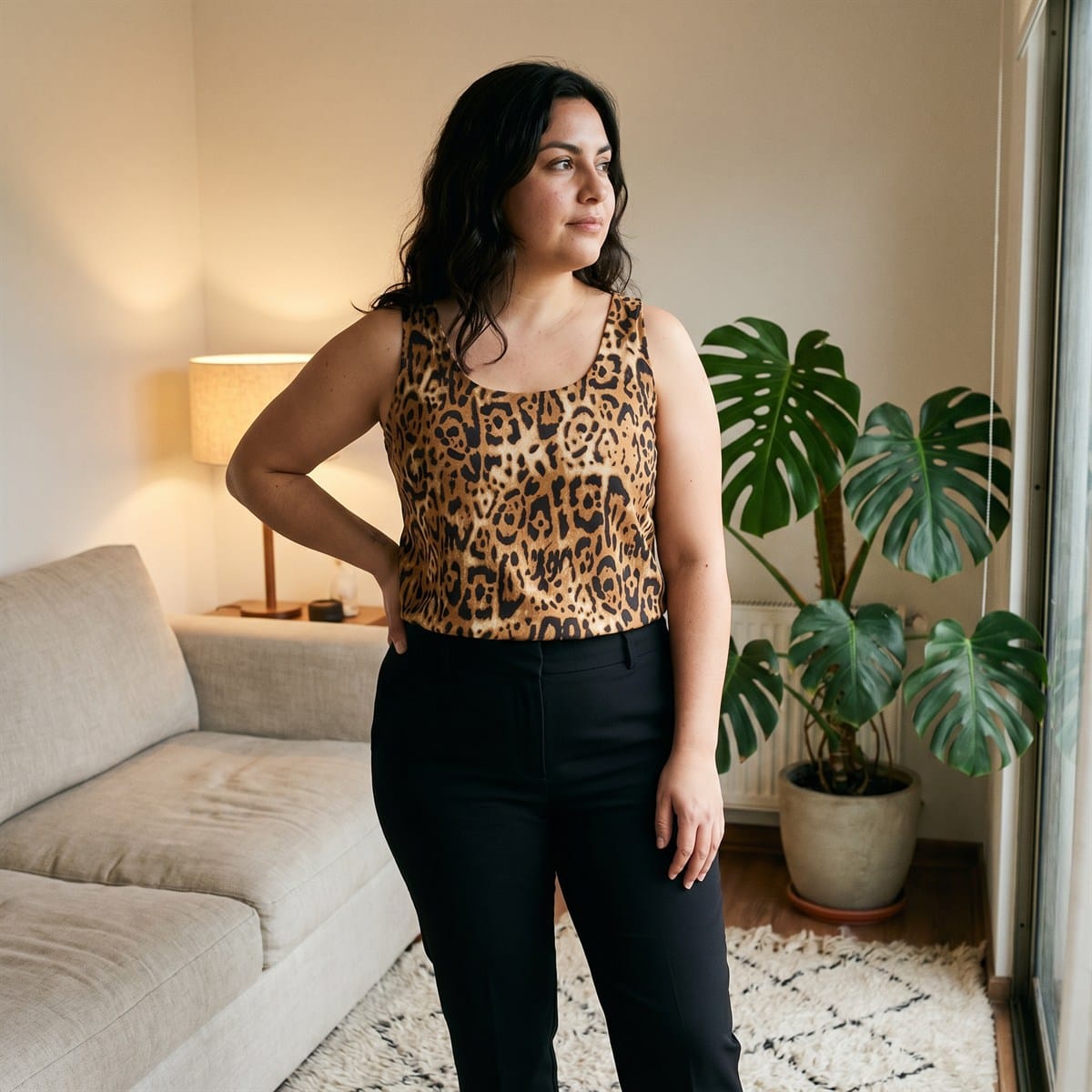 Peto Café Animal Print Sin Mangas lifestyle