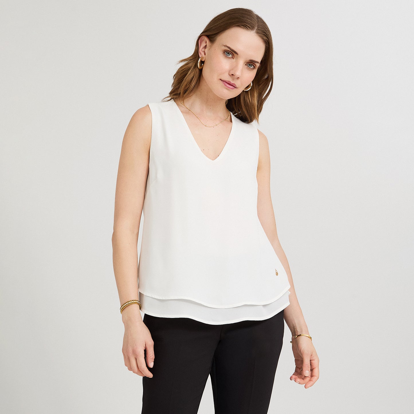 Blusa Crudo Escote V con Doble Capa