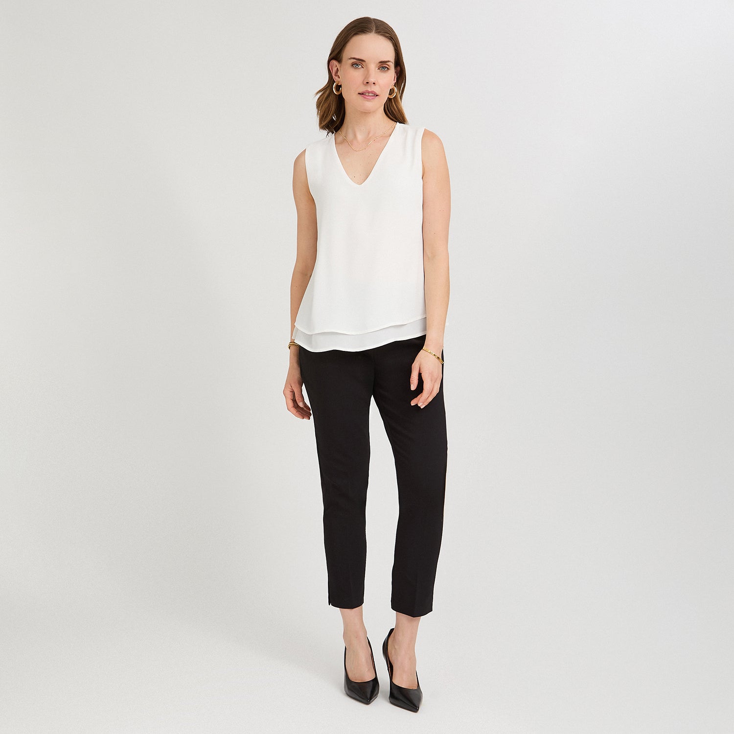 Blusa Crudo Escote V con Doble Capa