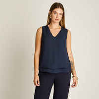 Blusa Azul Escote V Doble - Lorenzo di Pontti