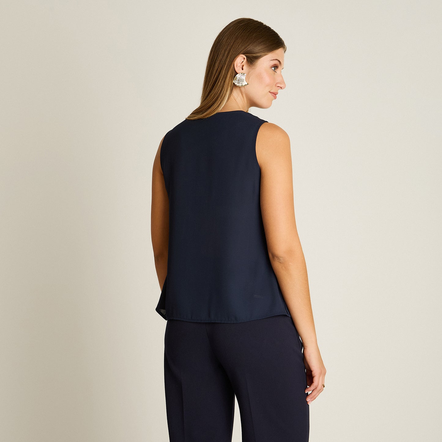 Blusa Azul Escote V Doble - Lorenzo di Pontti