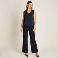 Blusa Azul Escote V Doble - Lorenzo di Pontti