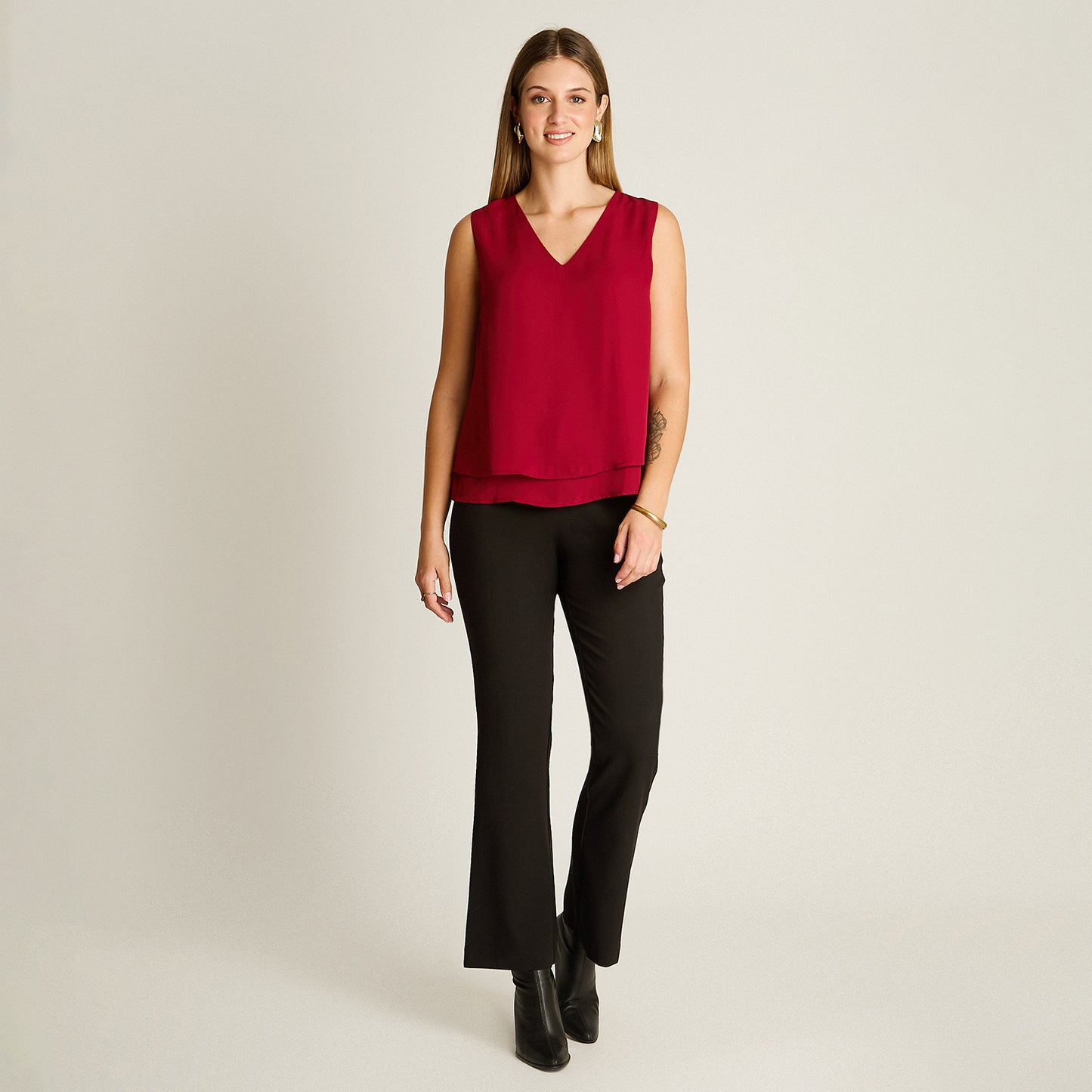 Blusa Rojo Sin Mangas Elasticidad Media Sin Forro Calce Normal Tela Plano