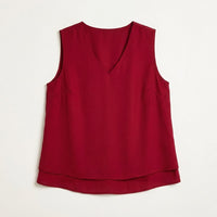 Blusa Sin Mangas Rojo oscuro con Doble Capa y Escote V en plano