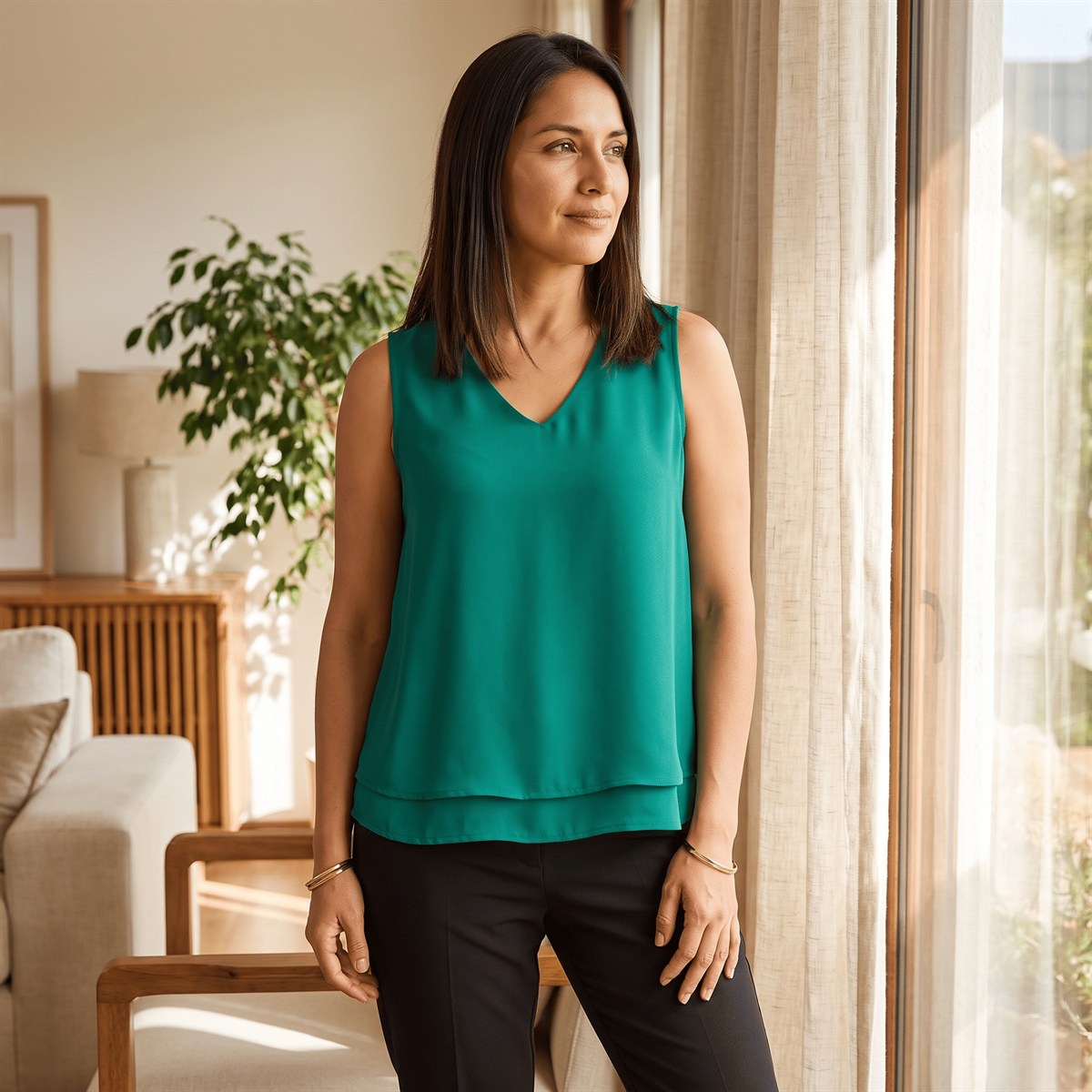 Blusa Sin Mangas con Capa Verde lifestyle