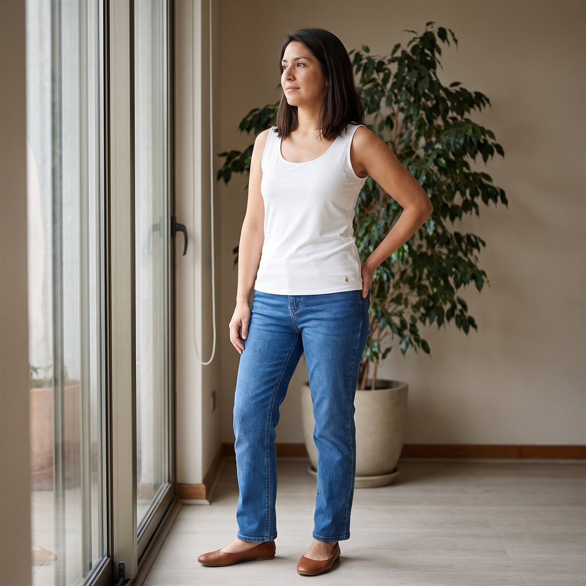 Polera Básica sin Mangas Blanco lifestyle