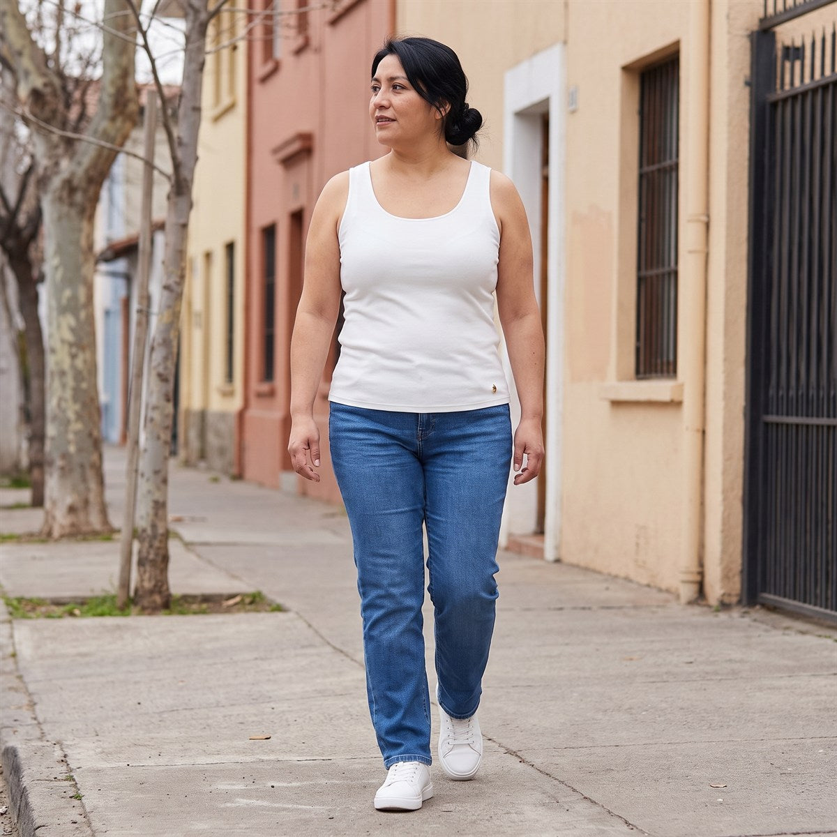 Polera Básica sin Mangas Blanco lifestyle