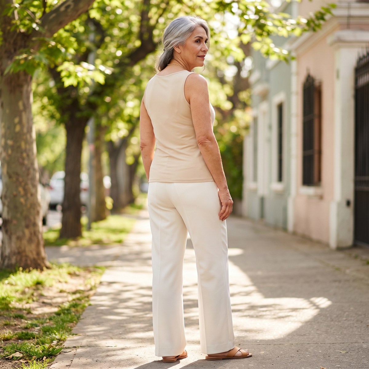 Polera Básica sin Mangas Beige lifestyle